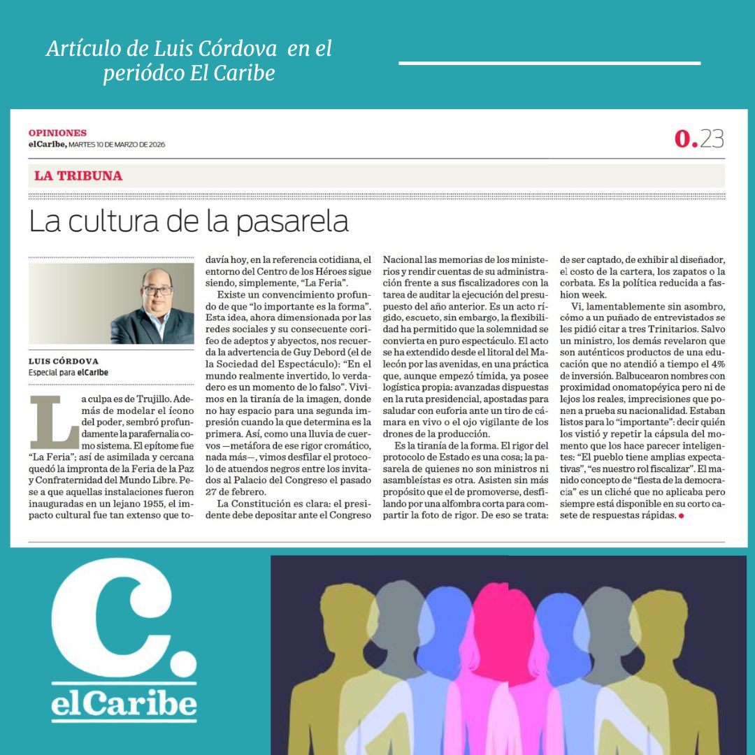 luiscordovav's tweet photo. ⭕️De la "Feria de la Paz" a la pasarela del 27 de febrero. Entre marcas de diseñador y clichés de "fiesta de la democracia", la rendición de cuentas se convierte en espectáculo. ¿Importa el fondo o solo la forma?

Mi columna de hoy en @ElCaribeRD: La cultura de la pasarela.

Aquí el enlace:
https://t.co/fZxDz81LuP