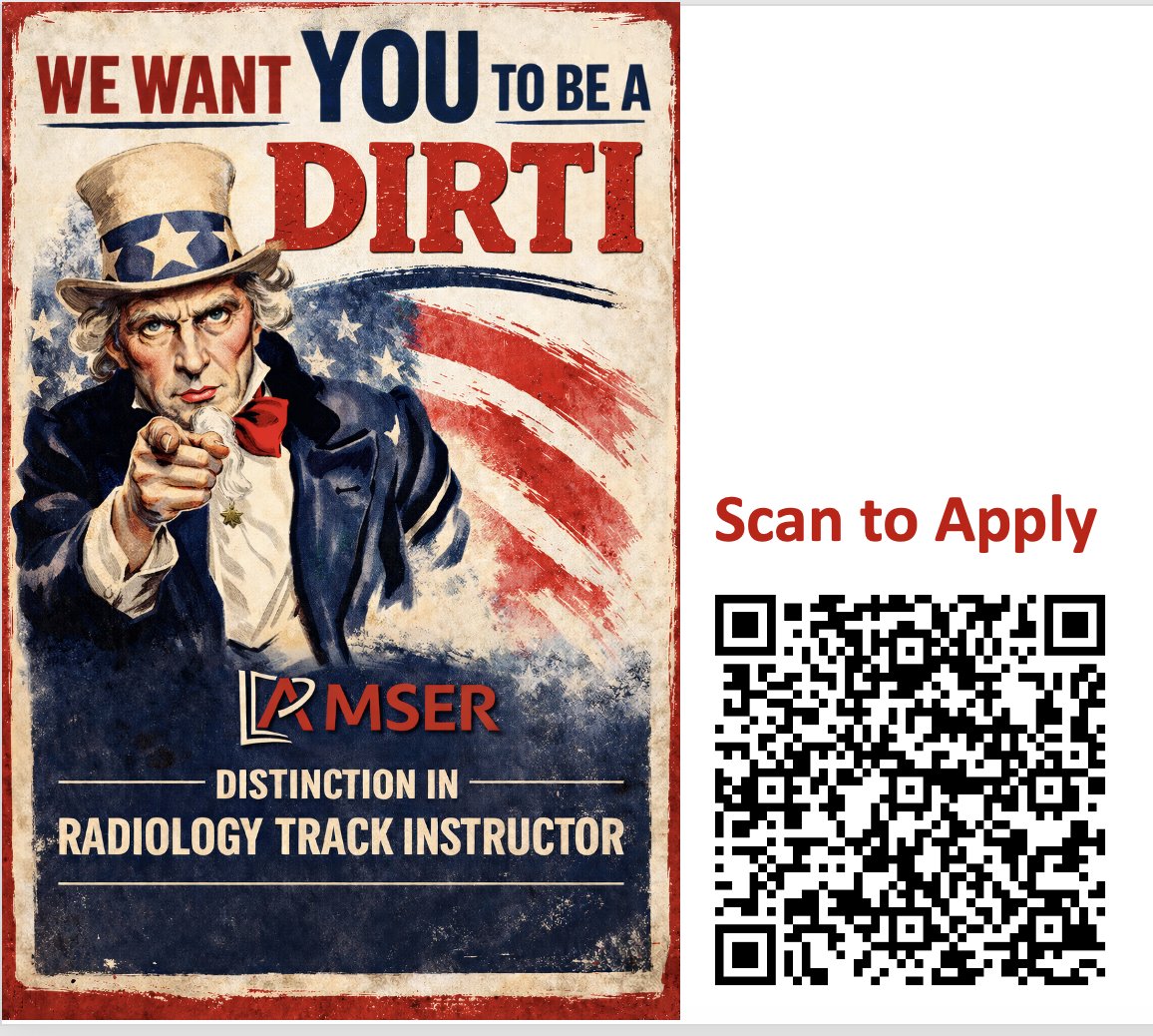 birenashah's tweet photo. Calling all radiologists (practicing or retired), radiology residents, and fellows.
Be involved in the #AMSER Distinction in Radiology Track (DIRT) Program (https://t.co/gnfaBGxXAJ) and become a DIRTI (Distinction in Radiology Track Instructor)!
#Radiology @aaradiol https://t.co/6vWnCxsh33