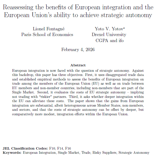 PSEresearch's tweet photo. Lionel Fontagné (@PSEinfo @SorbonneParis1) and al. |  Reassessing the benefits of European integration and the European Union’s ability to achieve strategic autonomy
https://t.co/Bmz8n4wLmA https://t.co/qIz7mtGyNP
