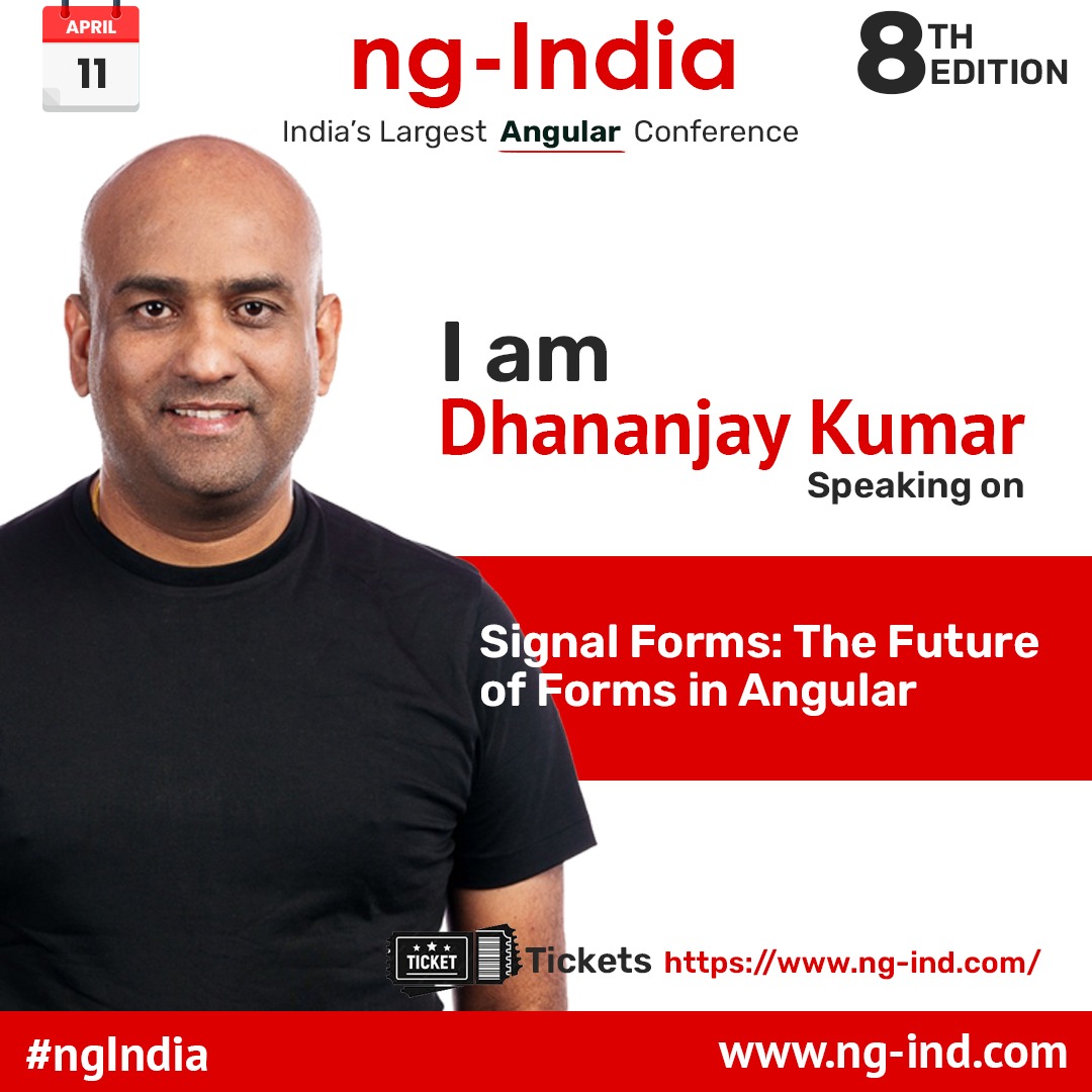 In the 8th edition of one of world's Largest #Angular Conference, ng-India , I am giving a talk on - Angular Signal Forms 🔥

Join me and other 11 speakers to master modern Angular.

📆  11 April 2026
📍 Gurgaon
🎟️ ng-ind.com/home

I will cover,

- signal forms
-