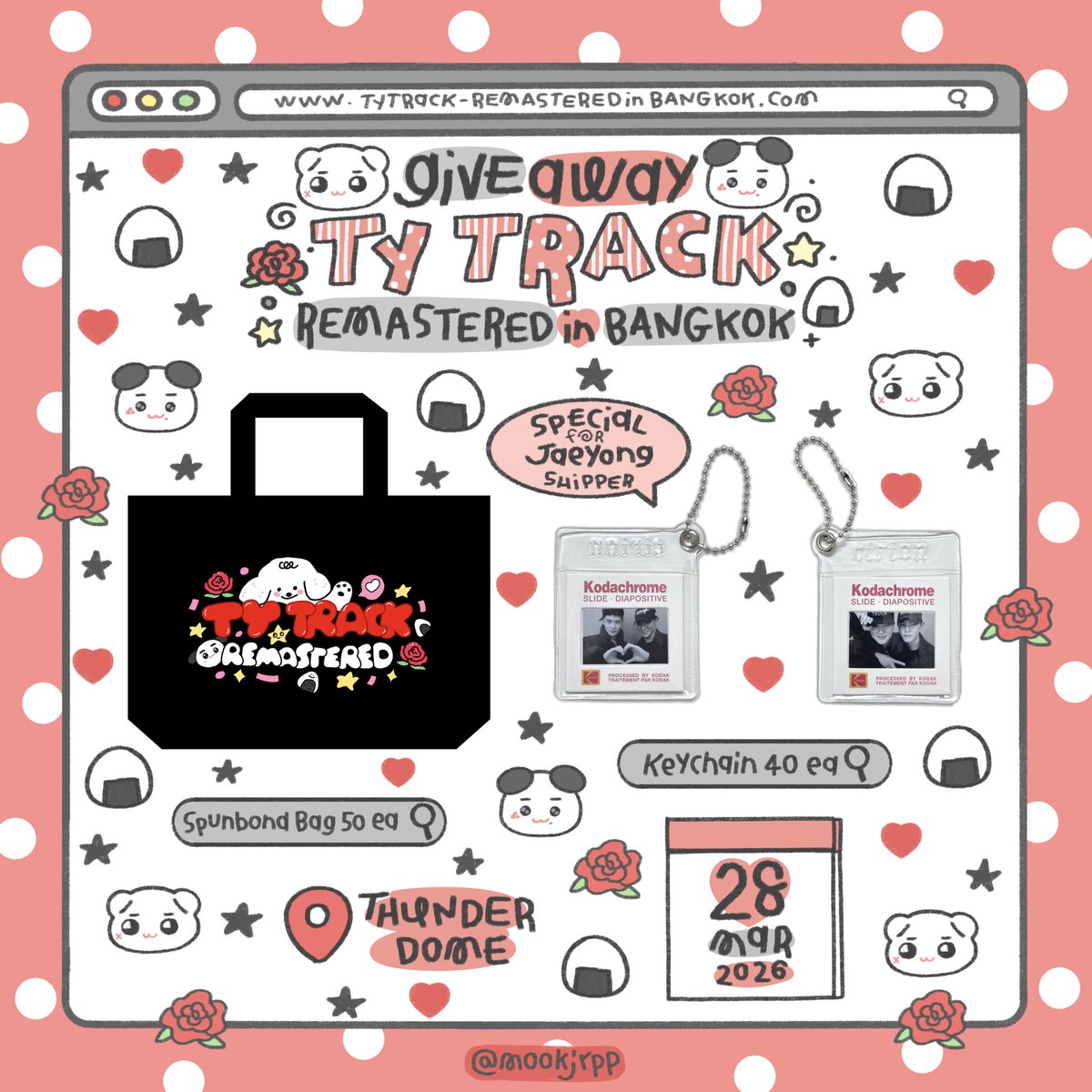 ⋆𐙚 ̊. Pls kindly rt  ༘⋆

✿ giveaway for tyongf 🎀 and Jaeyong shipper🤍

Date : 28 MAR 2026
Time : TBA

💭 rules : rt &amp; show this tweet and concert ticket

#TY_TRACK_REMASTEREDinBKK 
#TY_TRACK_REMASTERED