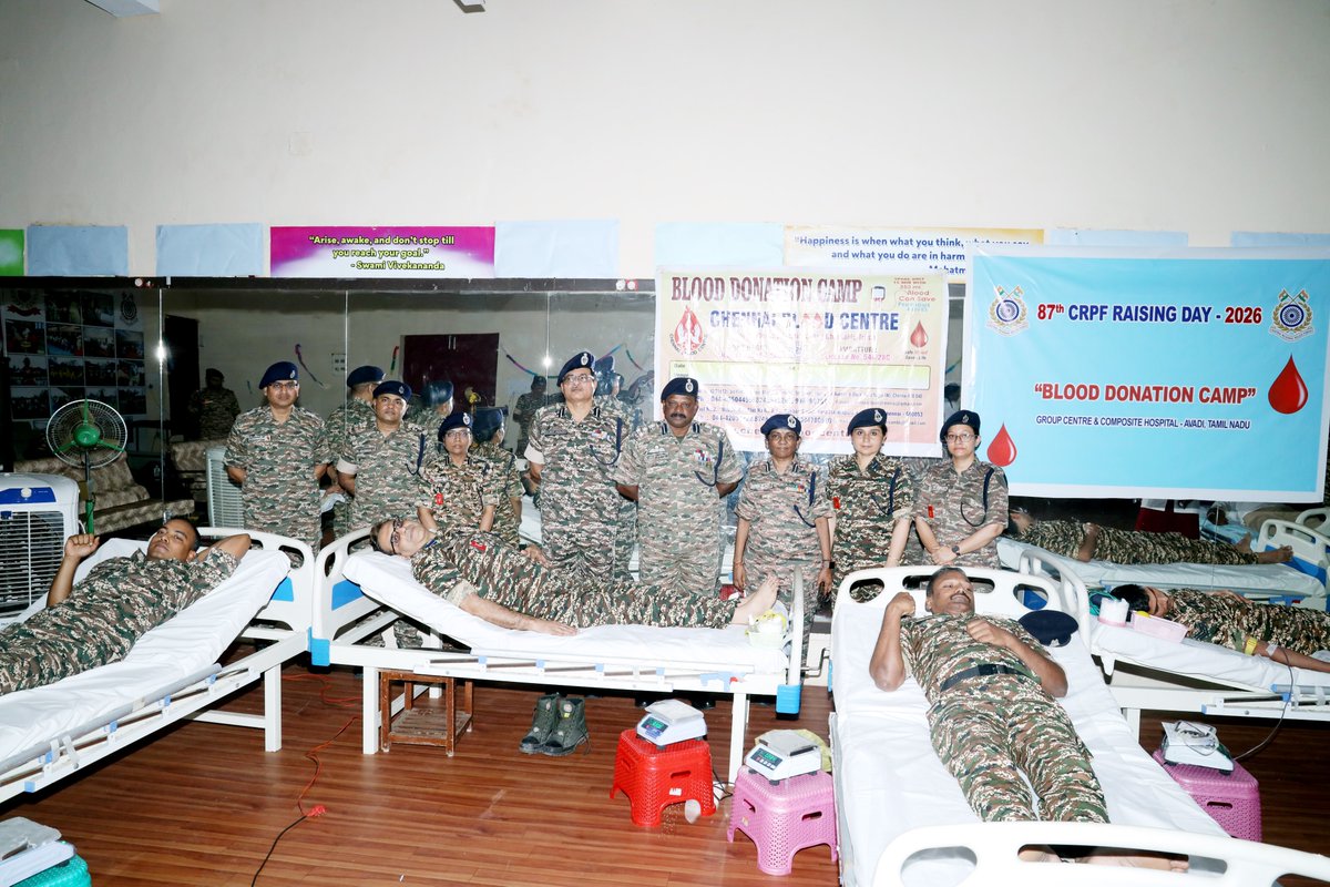 Good  afternoon sir ,
As part of 87th CRPF Raising Day,a Blood  Donation Camp was organized  on  10/03/2026 at GC Avadi in which 06 Officers and 39  personnel donated blood in collaboration with Chennai Blood Centre  under the aegis of CH Avadi,GC Avadi,&amp; RTC Avadi 
Regards