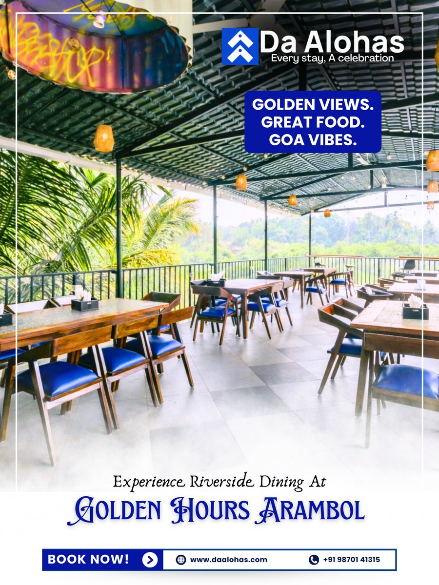 DaAlohas's tweet image. Golden views, delicious food, and the perfect Goa vibes. 🌴✨

Come for the view, stay for the vibe.

📞 +91 98701 41315
🌐 daalohas.com

#DaAlohas #GoldenHoursArambol #GoaDining #RiversideDining