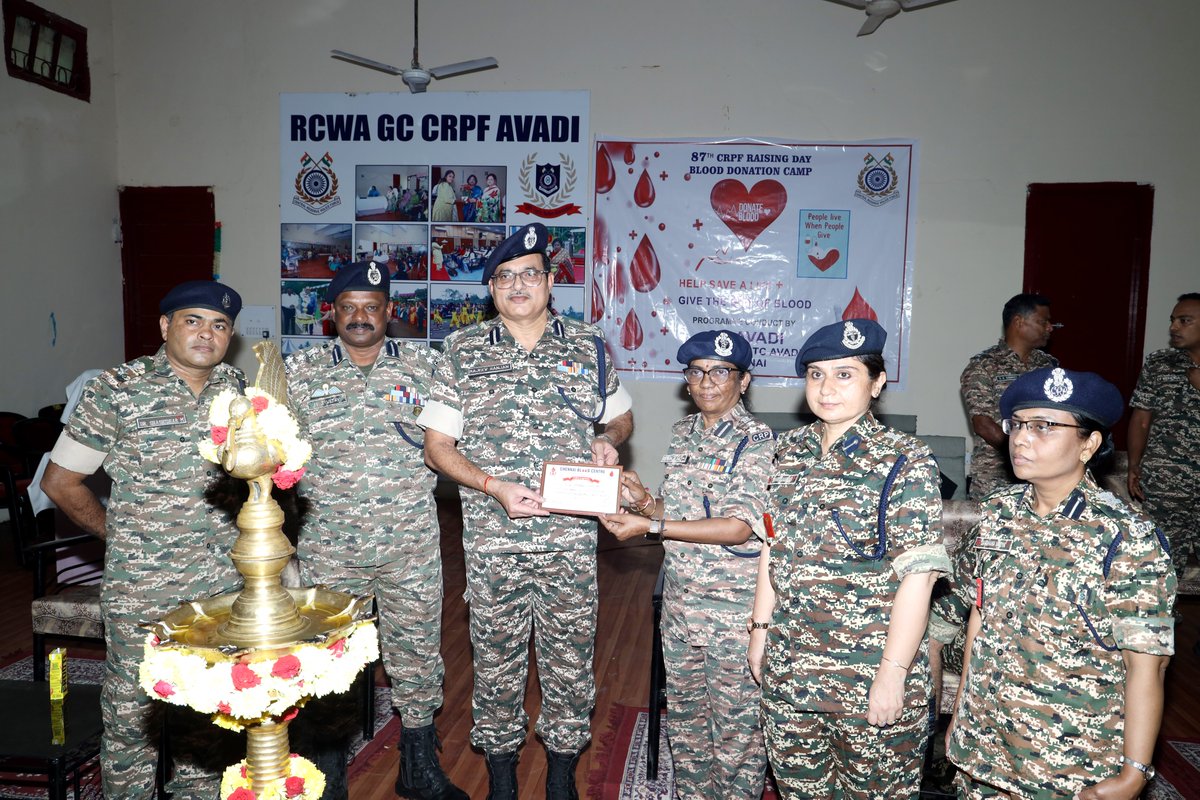 Good  afternoon sir ,
As part of 87th CRPF Raising Day, a Blood  Donation Camp was organized  on  10/03/2026 at GC Avadi in which 06 Officers and 39  personnel donated blood in collaboration with Chennai Blood Centre  under the aegis of CH Avadi,GC Avadi,&amp; RTC Avadi 
Regards