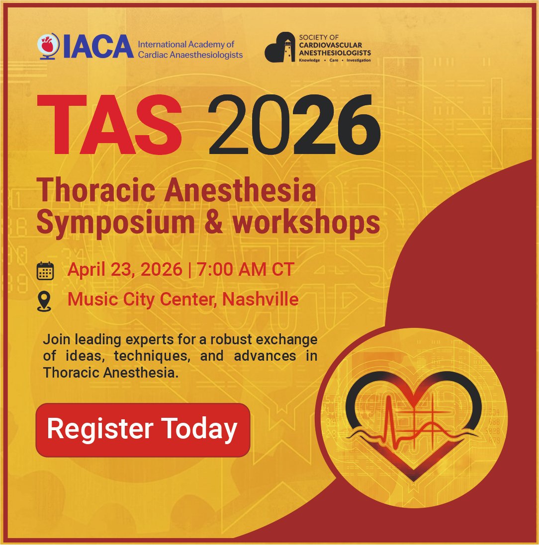 IACA2025's tweet photo. #TAS2026 | Thoracic Anesthesia Symposium &amp; Workshops

🗓️April 23, 2026 | 7:00 AM CT
📍Music City Center, Nashville 

Join us for an engaging session &amp; learning in the field of #ThoracicAnesthesia.

https://t.co/maUfiSHiUJ

#MedicalConference #SCAEvents #HealthcareProfessionals https://t.co/89qz9uLhuu