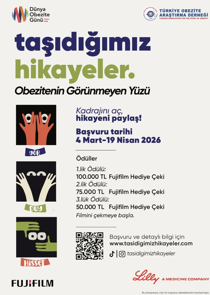 Taşıdığımız Hikayeler: Obezitenin Görünmeyen Yüzü üniversiteler arası kısa film yarışması başladı! 📽️✨

Büyük ödülleri kazanma şansını yakalamak için
🗓 Son Başvuru: 19 Nisan 2026

Detaylar için tasidigimizhikayeler.com

<a href="/mardinartuklu/">Mardin Artuklu Üniversitesi</a>
<a href="/ibrahimozcosar/">ibrahim özcoşar</a>