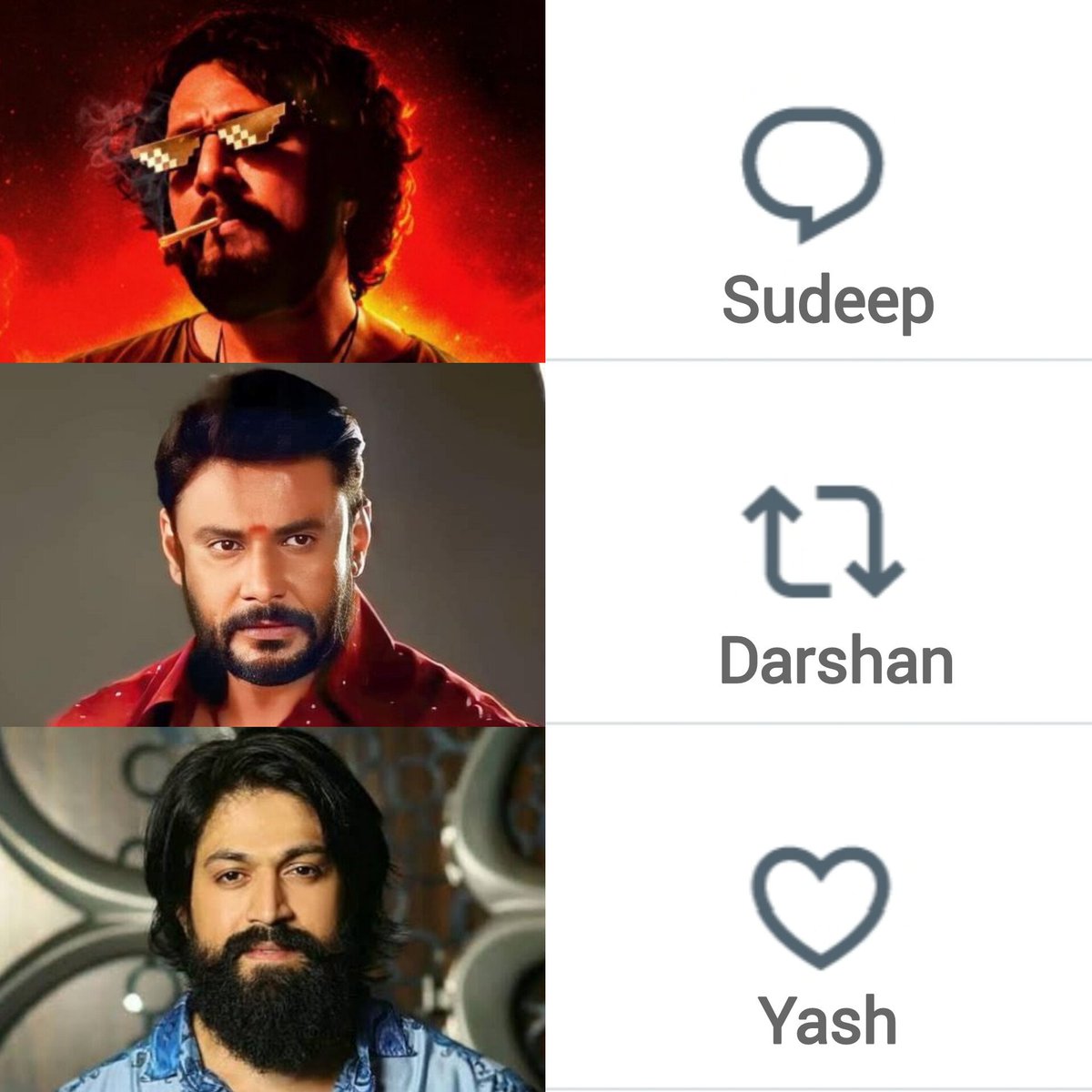 TOlMovies's tweet photo. Who Has Highest Fan Base?

#KicchaSudeep #DBoss #YashBOSS https://t.co/vHfjEd5kz5