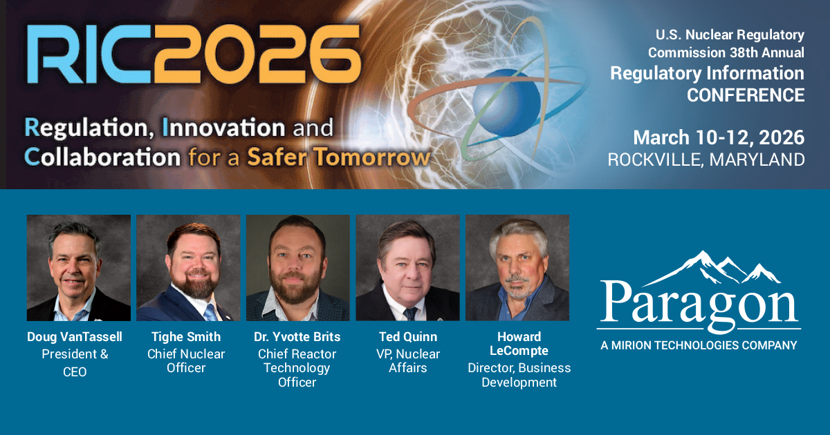 EnergyParagon's tweet image. Paragon is at U.S. Nuclear Regulatory Commission's 2026 Regulatory Information Conference!
Meet the experts representing Paragon — we are ready to connect, collaborate, &amp;amp; discuss how we’re advancing safety and reliability across the #nuclearindustry.
#nuclearinnovation #RIC2026