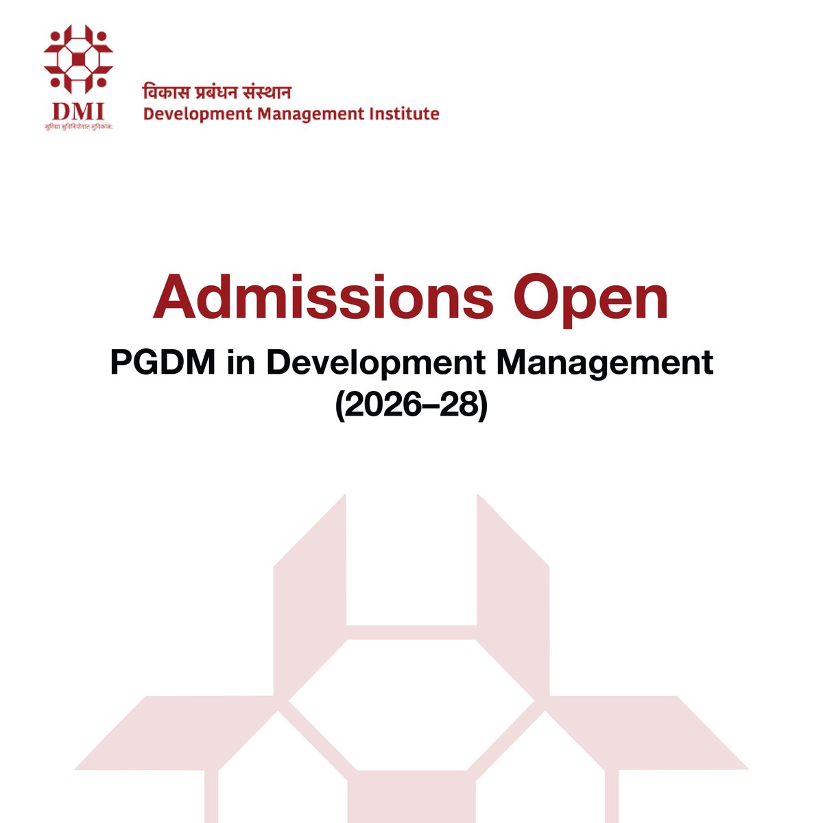 DMI_Patna's tweet photo. Admissions open for PGDM (2026–28) at DMI.
A two-year residential management programme
with 21 weeks of structured immersion.
Rigour. Context. Professional readiness.
Apply: https://t.co/WfnSg03VZj
#DMIpatna #DevelopmentManagement #PGDMAdmissions https://t.co/sAJfzIjESS