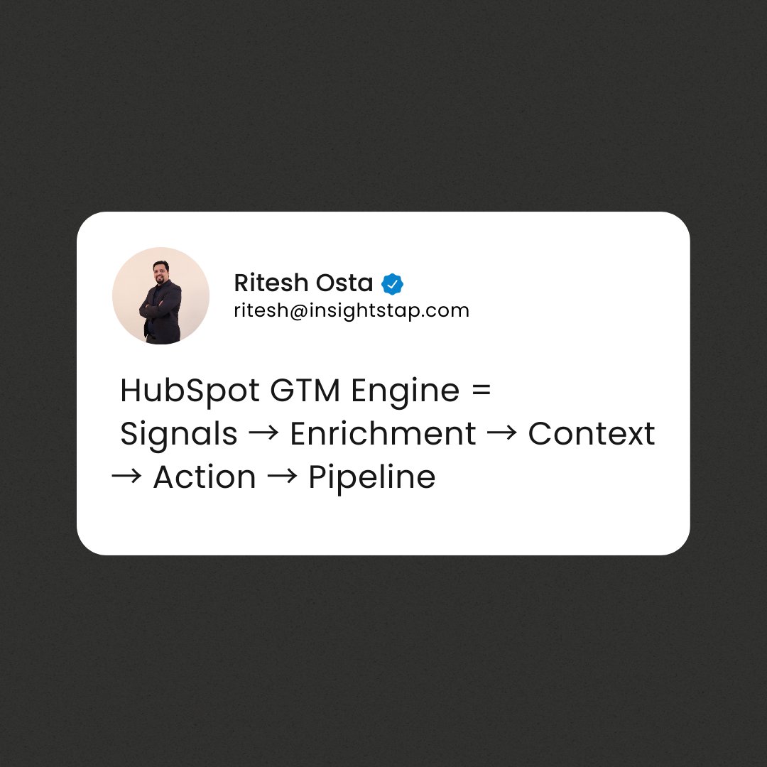 riteshosta's tweet photo. HubSpot isn't just a CRM—it's a GTM engine when you stop waiting for forms and start tracking signals. 🚀 #HubSpot #GTM #RevOps https://t.co/hwiaPbW38k