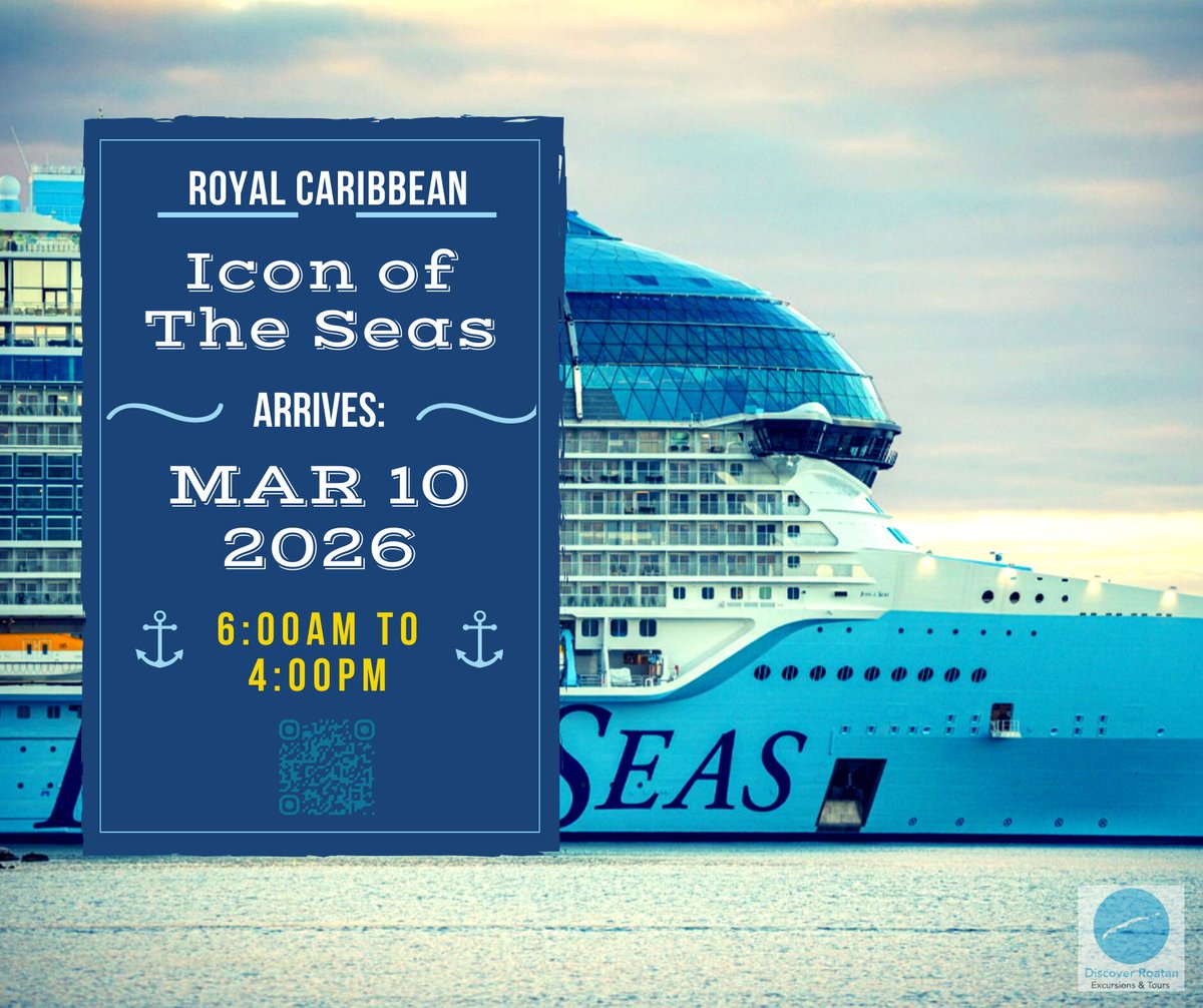 The Port of Roatan welcomes the Icon of The Seas today!

🛳 Schedule: March 10, 2026 -  6:00am to 4:00pm (GMT-6)

➡️ 2026 Port Schedule:  hi.discoverroatan.net/eQk6

#travel #cruise #caribbean #honduras #roatan #royalcaribbean  #iconoftheseas #portofroatan #roatanexcursions #discove