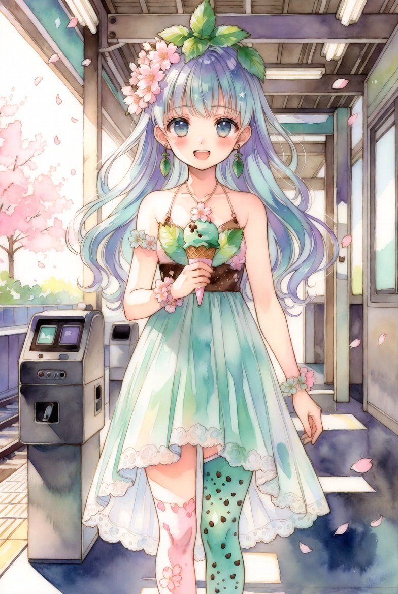 <a href="/uhaoke_stamp/">うはおけ@スタンプ作成</a> 変態Grok作の差分。
此方はチョコミントアイスに何故か桜の葉で羽がw