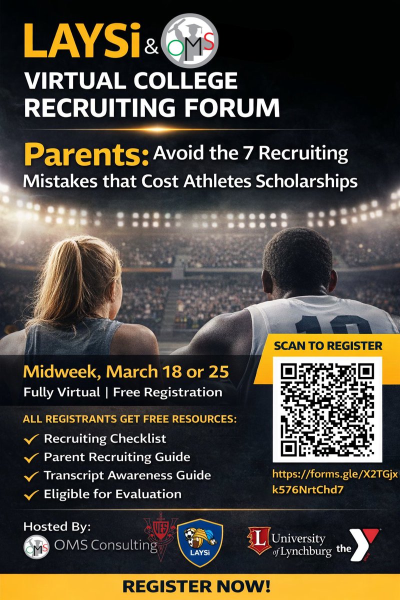 theLAYSIorg's tweet photo. UPDATE 📢 Our March tournament has transitioned into a Virtual College Recruiting Forum to better support athletes, parents and coaches

The forum will cover
• Recruiting Timelines
• NIL basics
• Scholarship strategies
• Q&amp;A with experts

Register at https://t.co/DZSTrFFX0J https://t.co/Qe78NVA8op