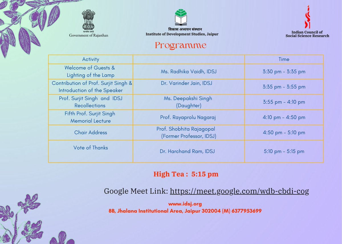 IDS_JPR's tweet photo. @IDS_JPR invites you to the 5th Prof Surjit Singh Memorial Lecture on Changes &amp; Changelessness: Long-Term Patterns in India’s Regional Economies by Prof Rayaprolu Nagaraj (Former Prof in Economics,IGIDR, Mumbai). 12 March 2026 | 3:30–5:15 PM IDS Jaipur |  https://t.co/gyPqpQ6ZBJ https://t.co/3dJLHU1bNP