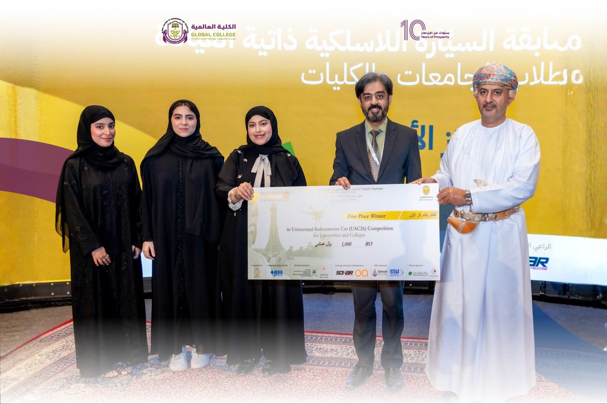 GcetOm's tweet photo. إنجاز يُضاف إلى سجل طلابنا 👏

حقق طلبة تخصص الأتمتة وهندسة الروبوتات من قسم الهندسة الكهربائية والإلكترونية المركز الأول في مسابقة
Unmanned Autonomous Cars (UAC 2026)
وذلك ضمن فعاليات المؤتمر الدولي الثالث لأنظمة المركبات غير المأهولة الذي نظمته كلية الهندسة بجامعة السلطان قابوس https://t.co/tak8G1MFBH