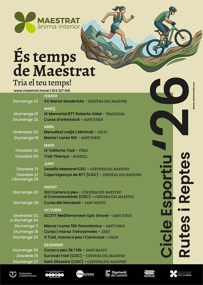 DiariMaestrat's tweet photo. @rsanzmonroig 
Maestrat, ànima interior es consolida com a destinació esportiva amb un calendari anual de curses, trail i ciclisme per a 2026
https://t.co/PmFO5FKdeh https://t.co/JRkYlwmNCk