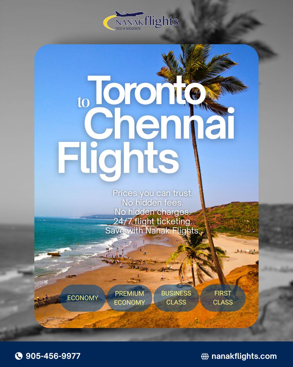 Nanakflights's tweet photo. ✈️ Fly from Toronto to Chennai with prices you can trust.
📞 Call us 24/7 to book your ticket today!
---
Nanak Flights
7990 Kennedy Rd S., Unit #201
Brampton, ON L6W 0B3
https://t.co/P0dFUwI19S

#TorontoToChennai #FlightDeals #NanakFlights https://t.co/nIcJTGayzj