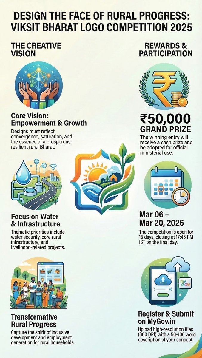 Got a creative spark? Turn it into a symbol of rural empowerment
Design the official logo for Viksit Bharat – G RAM G Act 2025 and reflect the spirit of inclusive development and transformative rural progress

#ViksitBharat_G_RAM_G #VB_GRAMG #VBGRAMG #chhattisgarh