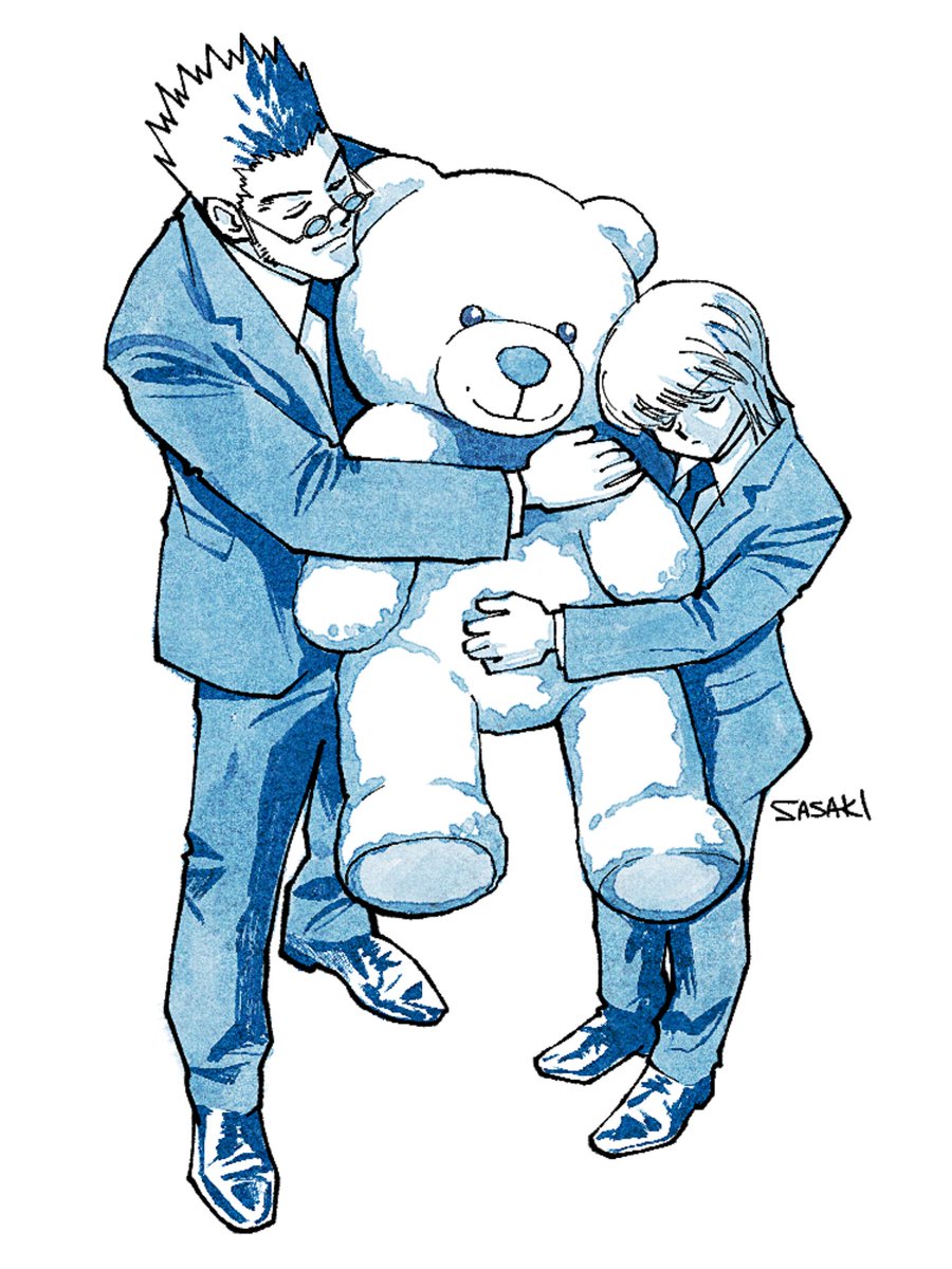 sasaki_koguma's tweet photo. leorio &amp; kurapika &amp; 🧸

#hxhfanart https://t.co/zGTlcoYGI4