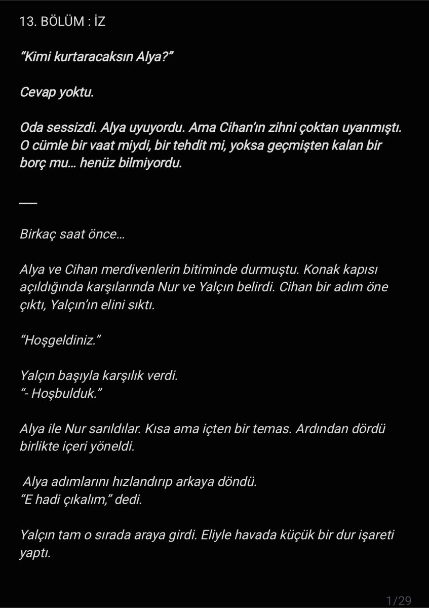 Elyndrax_'s tweet photo. Vebal : Başlangıç
Bölüm 13 - "İz"
“Aşk bazen sarılmaktır… bazen de kapının ardında duyulan tek bir kelimeyle sınanmaktır.”🩶
1/7
#UzakŞehir #CihAlFanFic #CihAlFic https://t.co/01B8f8Ckm7