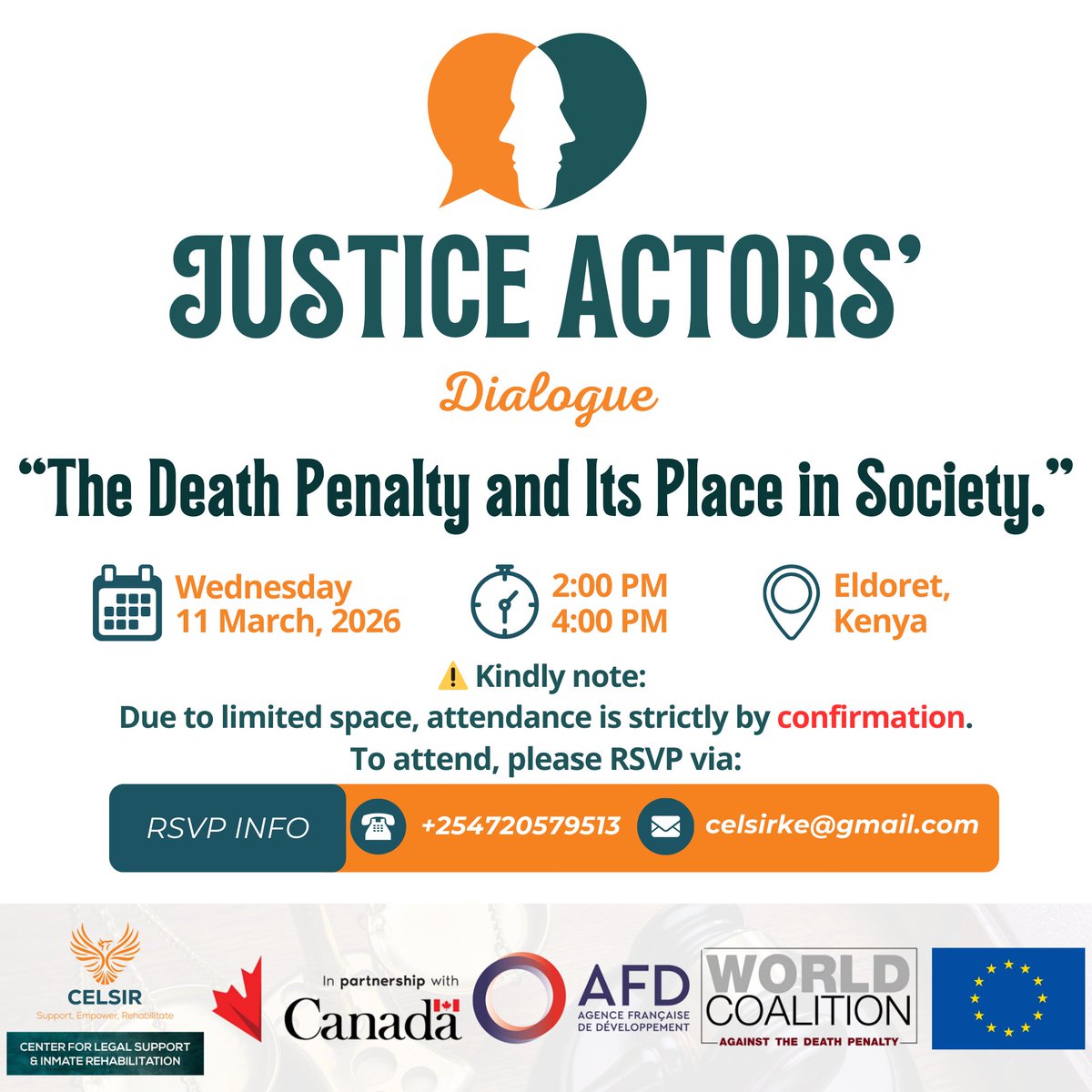CELSIR_Africa's tweet photo. JUSTICE ACTORS' DIALOGUE|THE DEATH PENALTY
Tomorrow we convene a public conversation on“The Death Penalty &Its Place in Society"
Kenya has not carried out an execution in nearly 40 years.
If we no longer carry it out,why does it remain in our laws?
#JusticeDialogue #DeathPenalty https://t.co/qFilIpFHcj