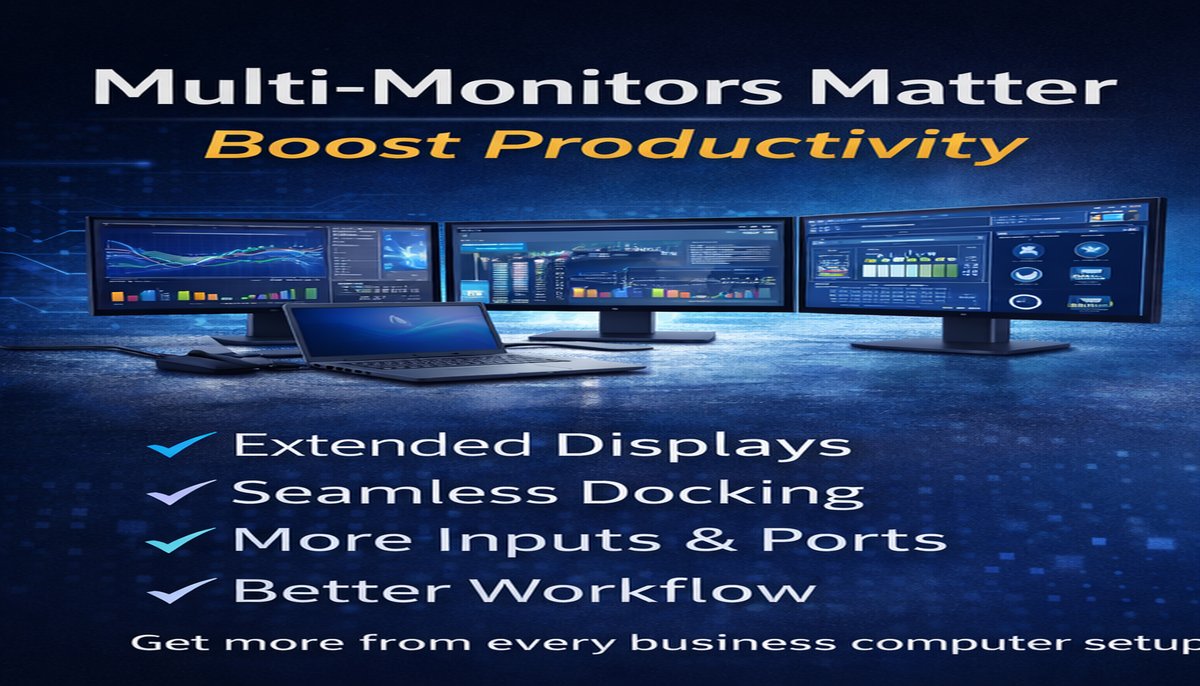 _JKComputers's tweet photo. Still working on a single monitor?
Multi-monitor setups can significantly improve productivity, reduce task switching, and streamline workflows.
See what modern business workstations should look like in 2026 👇
 https://t.co/I9uSlLxagE
#Productivity #BusinessIT https://t.co/0PAmdX0OcT