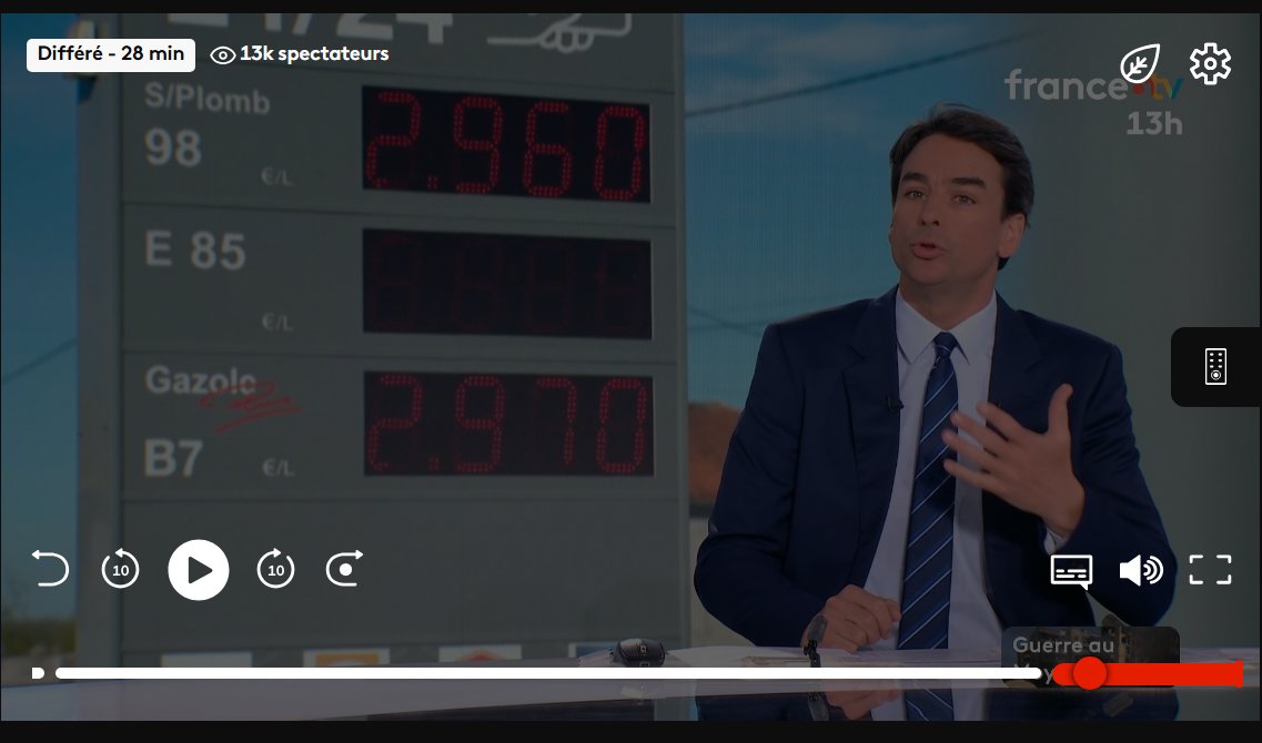 machamalo's tweet photo. @ojim_france @CHAlloncle Journal du 10 mars, Bugier annonce que les prix de l'essence s'envolent avec des prix qui approchent les 3 euros alors qu'ils sont environ de moins de 2 euros en moyenne en France. Pourquoi chercher à faire peur aux téléspectateurs, existe t'il une raison cachée !!! https://t.co/IkCgiQVdGW