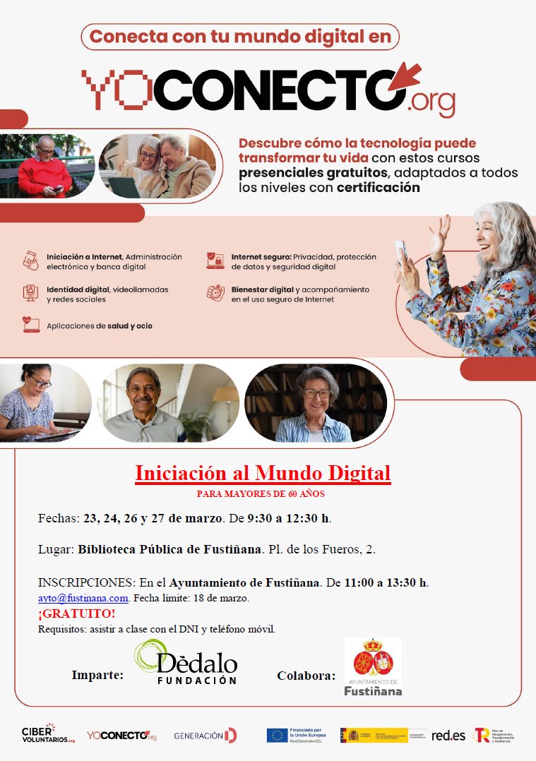 SergioFusti's tweet photo. ❓¿Tus padres saben detectar una estafa online?
❓¿Saben hacer una videollamada o usar la banca digital?
cursos GRATUITOS para aprenderlo 
📱 Iniciación digital TODAS LAS EDADES - Seguridad en Internet #Navarra 
🗓️ 23-27 marzo
#FormacionFusti @FundacionDedalo #Fusti https://t.co/hCSNNssKZz