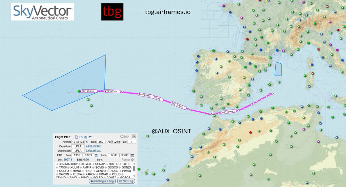 AUX_OSINT's tweet photo. Mar 9th tanker movements out of LPLA likely supporting 3x B-52H (FUJI31-33) from CONUS. 

#AF8444 – 19-46108 – ADOBE36
#AE5E12 – 17-46037 – ADOBE3?
#AE5FA6 – 11-46059 – ADOBE3?
#AE63C2 – 21-46086 – ADOBE3? https://t.co/Y2gYMo71Wm