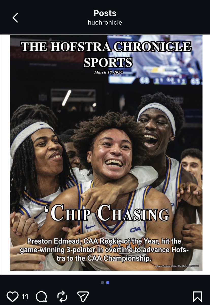 AlbinBroadcast's tweet photo. You seriously couldn’t ask for a better day for the paper to come out as a mid major school. Absolute masterpiece from Royce Dickson-Child and the whole @HUChronSports  squad!

@ryanhammer09 @JonRothstein @mid_madness @HofstraMBB https://t.co/UZayeqg3Hw