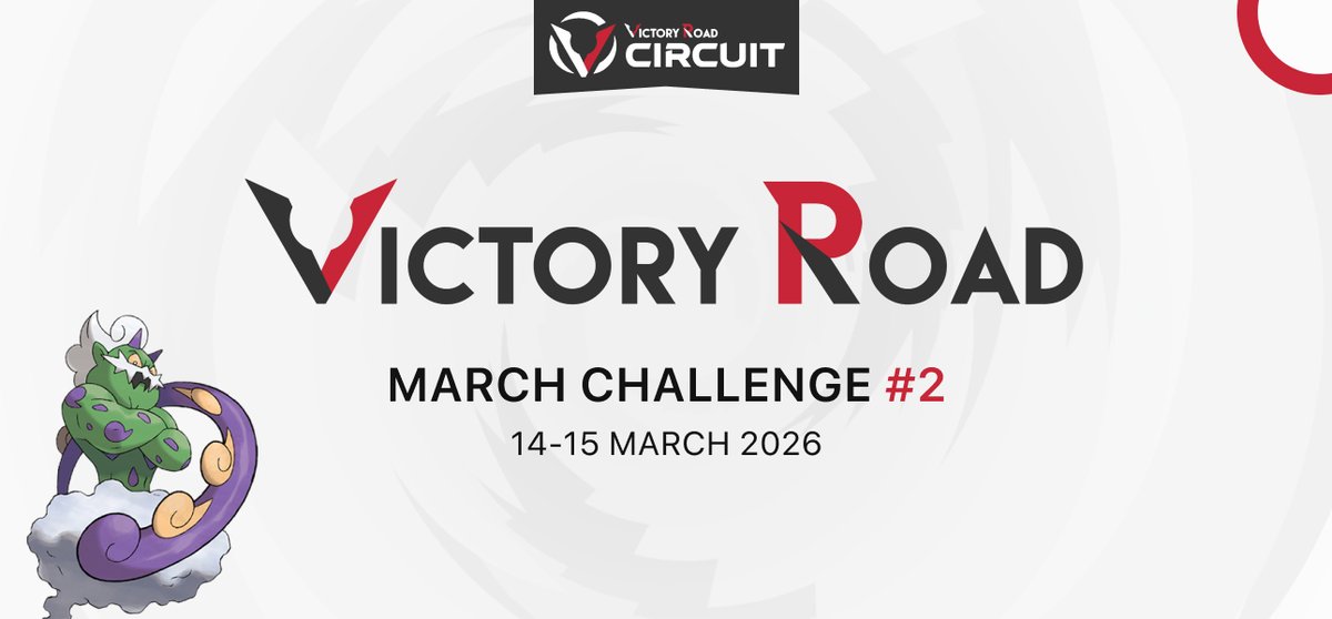 Get that last bit of practice before the final Regulation Set F events. Join us for the VR March Challenge #2! 🚀🌐

🗓️ 14–15 Mar, 14:00 UTC
🎮 VGC Reg. Set F
🎟️ $11.50 USD
🔁 RT for a chance of a free entry!
📖 Info: victoryroad.pro/vr-mar26-2/
👉 Sign-ups: battlefy.com/victoryroad/vi…