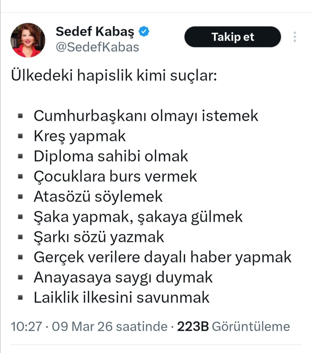 Ekrem'in kargaları gak guk etmeye devam ederken Ekrem İmamoğlu'na yöneltilen suçları hatırlayalım:

📌Suç örgütü kurmak ve yönetmek
📌Rüşvet almak / vermek
📌İrtikap
📌İhaleye fesat karıştırmak
📌Kamu kurumlarını zarara uğratarak dolandırıcılık yapma
📌Kişisel verilerin