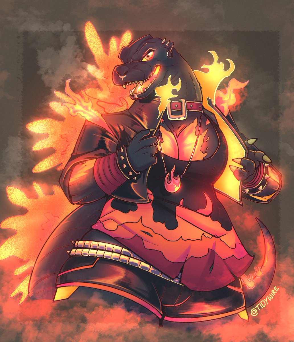 #VGenComm for <a href="/flamingkaijuu/">🍈 Melon</a>! Following that punk Millennium Godzilla I did, I guess next in line was Burning Godzilla. 😌🌋🧡 This was fun.~