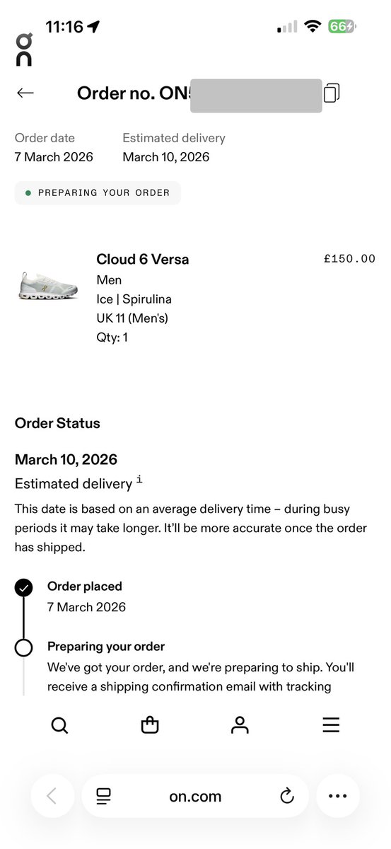 andydearing's tweet photo. Hey @on_running can you explain why your online delivery times are intentionally misleading. Not shipped yet but still due for delivery today ! https://t.co/AvmClPtlAe