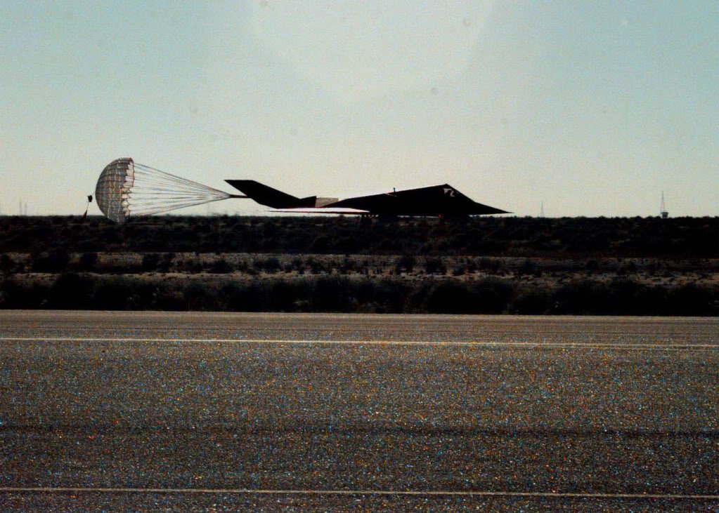 Daily Nighthawk photo!

F-117A used drag chutes upon landing.

I'll defer to better minds for why. I was a medic. Lol