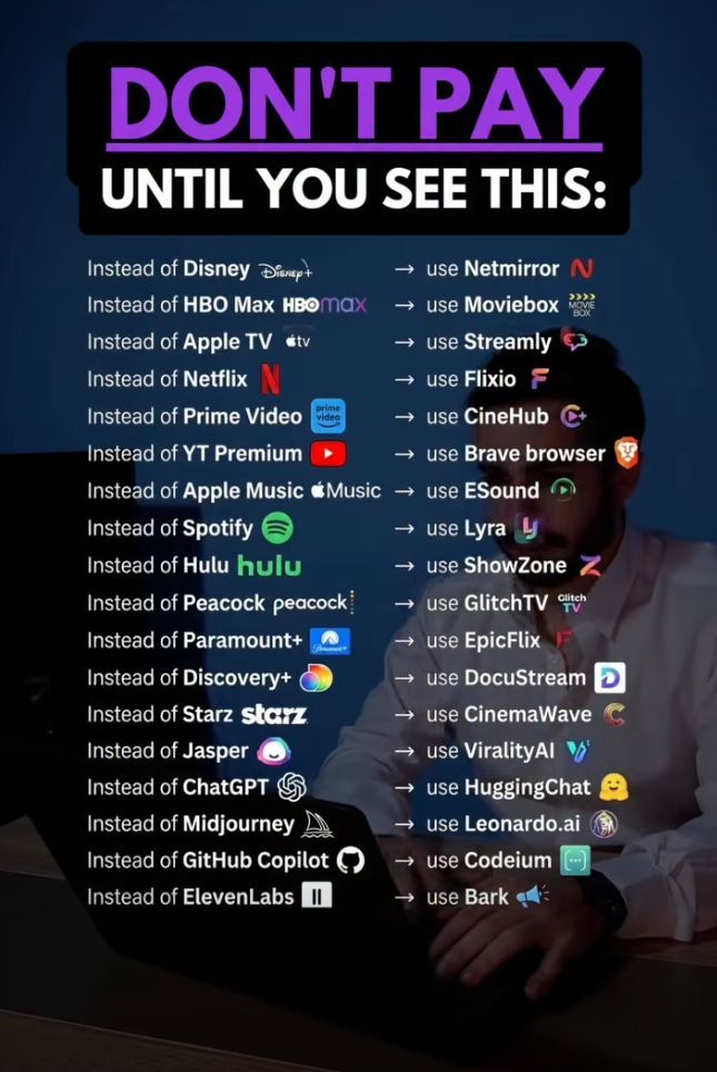AIBuzzNews's tweet photo. Stop paying for basic apps.

Better options already exist.

I listed the best swaps.

Open this. https://t.co/2ZyykVXz4r