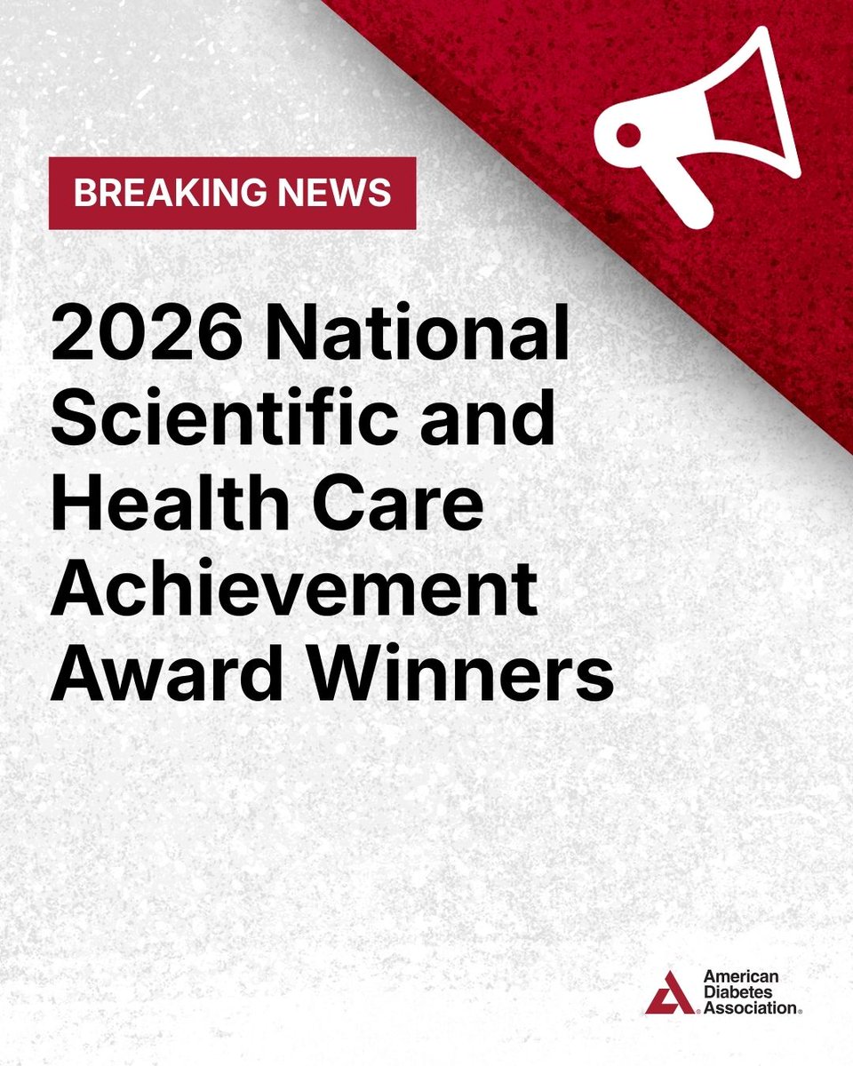 ADA_DiabetesPro's tweet photo. 🎉 We’re pleased to announce the 2026 National Scientific and Health Care Achievement Award winners! The awards honor academics, clinicians, and educators who have contributed to substantial advances in diabetes care and research. Learn more at https://t.co/9zD8d98Xq0. https://t.co/6oHwV19JfL