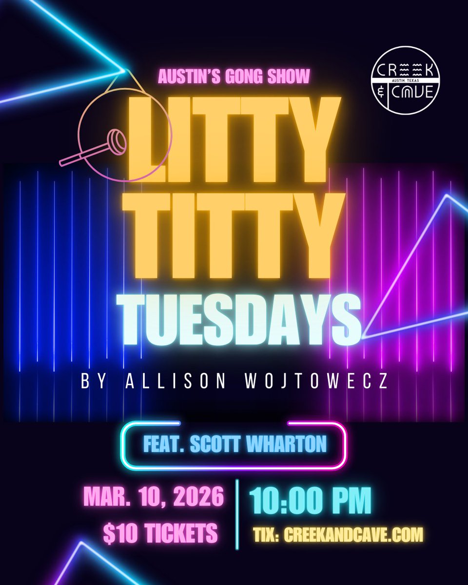 Tonight at The Creek! 🔥 Litty Titty Tuesdays with .<a href="/thealliwo/">Allison Wojtowecz</a> at 10pm, open mics at 6pm + midnight! Get your tickets: creekandcave.com/#shows