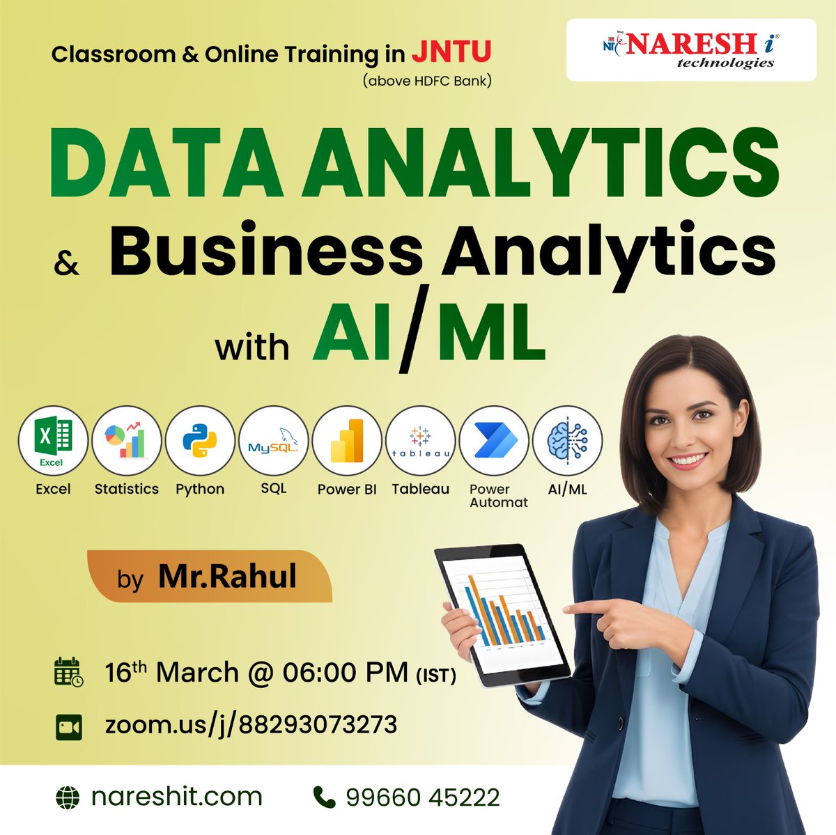 nareshitech's tweet photo. Data Analytics & Business Analytics with AI/ML
π Register now: https://t.co/jXdi8Ohz86
π¨βπ« Trainer : Mr. Rahul
π Date: 16th March 2026
β° Time: 06:00 PM (IST)
#DataAnalytics #BusinessAnalytics #AnalyticsTraining #NareshIT #NareshITHyderabad https://t.co/LkwxKvsYN4