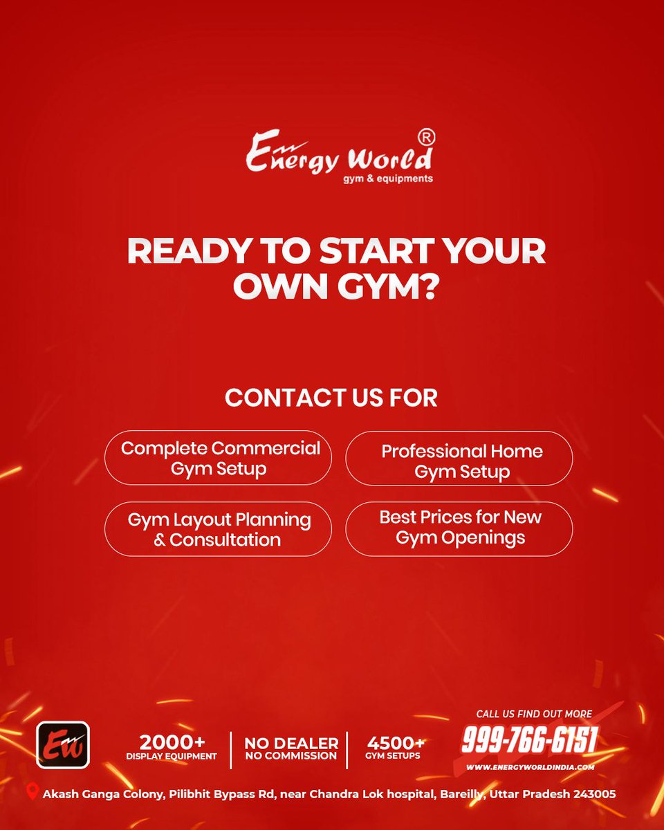 energyworldin's tweet image. Build a gym that delivers strength, performance, and real results. 💪
Premium equipment, smart planning &amp;amp; complete gym setup solutions.

📍 Akash Ganga Colony, Pilibhit Bypass Rd, Bareilly 📞 Call us: 999-766-6151 
🌐 energyworldindia.com

#EnergyWorld #GymSetup #Fitness