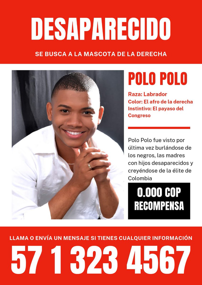 ¡DESAPARECIDO! 🚨 

Si alguien sabe algo de <a href="/MiguelPoloP/">MIGUEL ABRAHAM POLO POLO</a> por favor, comunicarse a este número.

Hay una gran recompensa de $0.000 para quien de información relevante. 

Unámonos a esta causa…