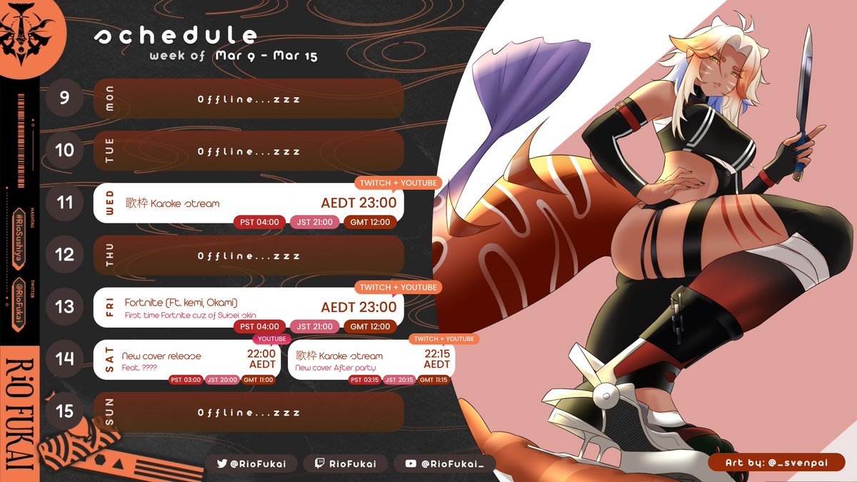 RioFukai's tweet photo. 🍣Stream Schedule!! 3/09 - 3/15🍣
White Valentine's cover :D
What would it be🌹

🎨@/_svenpai
⏬Stream link below⏬
 #RioSushiya#Vtuber https://t.co/2sNO0okqO3