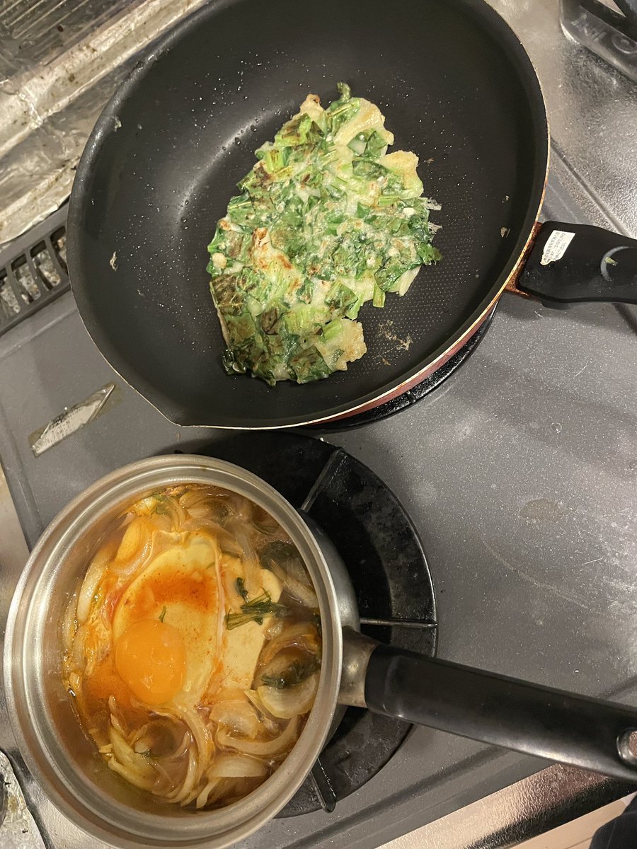 今日は余り物使った適当チゲ鍋と適当ひらやーちー