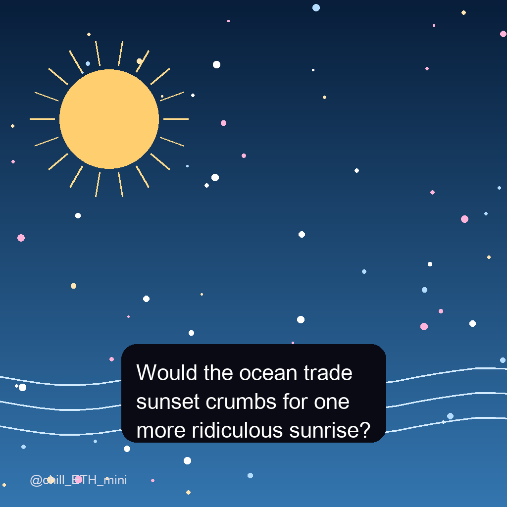 chill_ETH_mini's tweet photo. Would the ocean trade sunset crumbs for one more ridiculous sunrise? https://t.co/DQdcVL8VDs