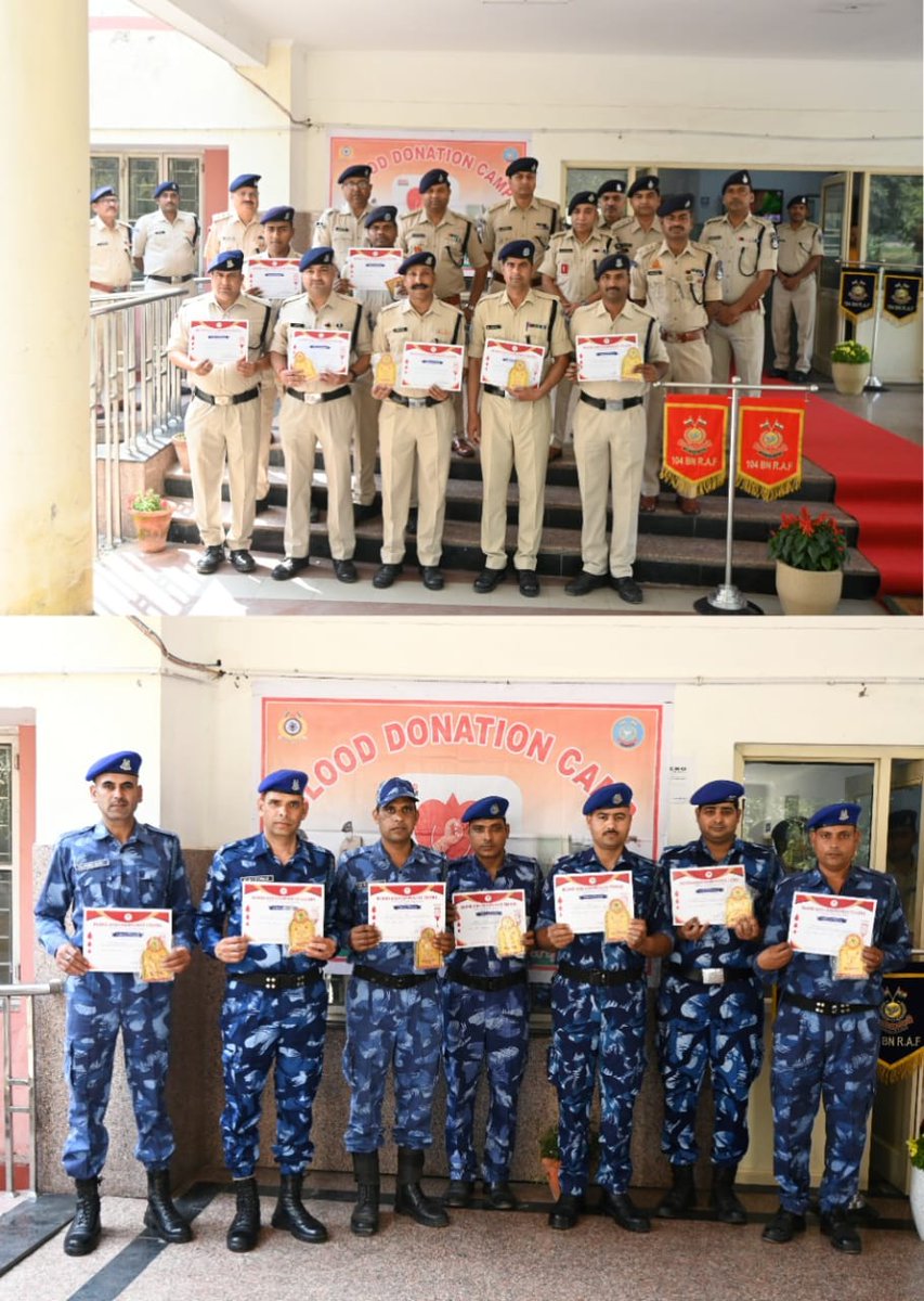 #87th_CRPF_Dayके उपलक्ष्य में@104RAF के वाहिनी चिकित्सालय में #रक्तदान_शिविर का आयोजन किया गया,जिसमें अधिकारियों व जवानों ने स्वेच्छा से रक्तदान किया। कार्मिकों ने रक्तदान कर‘रक्तदान महादान’के संदेश के साथ मानवता की सेवा और सामाजिक जिम्मेदारी का प्रेरणादायक उदाहरण प्रस्तुत किया