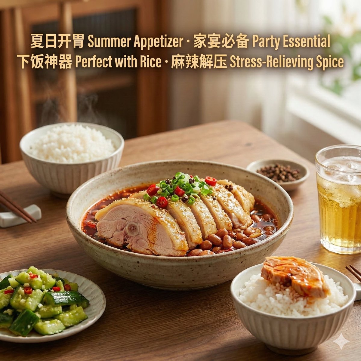 在那汪红油与芝麻交织的诱惑面前，所有的克制瞬间瓦解。它不只是一道菜，更是一种关于味觉的原始冲动。嫩滑的鸡肉裹挟着复合的麻辣鲜香，在舌尖炸裂的瞬间，沉睡的味蕾被粗暴唤醒。那是一种直抵灵魂的战栗，让你还没动筷，就已输给了本能的渴望。

In the face of that glistening temptation woven