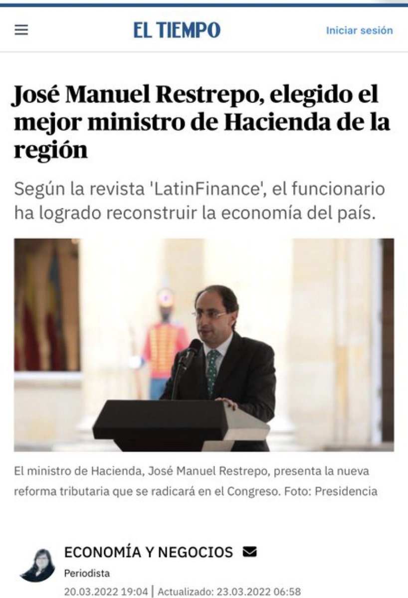 José Manuel Restrepo, fórmula vicepresidencial de Abelardo, fue elegido mejor Ministro de Hacienda.

Una persona íntegra y comprometida para trabajar por Colombia.