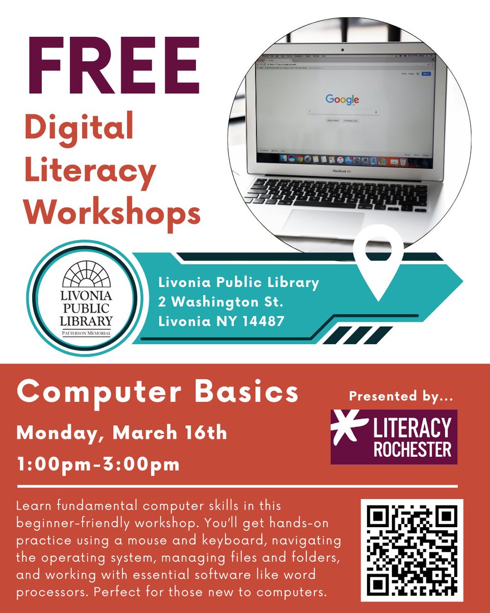 Want to learn more about how to use a computer? Look no further than our #DigitalLiteracy. Be guided through an interactive workshop to teach you about beginner tasks of using a computer

When: March 16 @ 1pm
Where: Livonia Public Library
Register: bit.ly/4rVTPh7