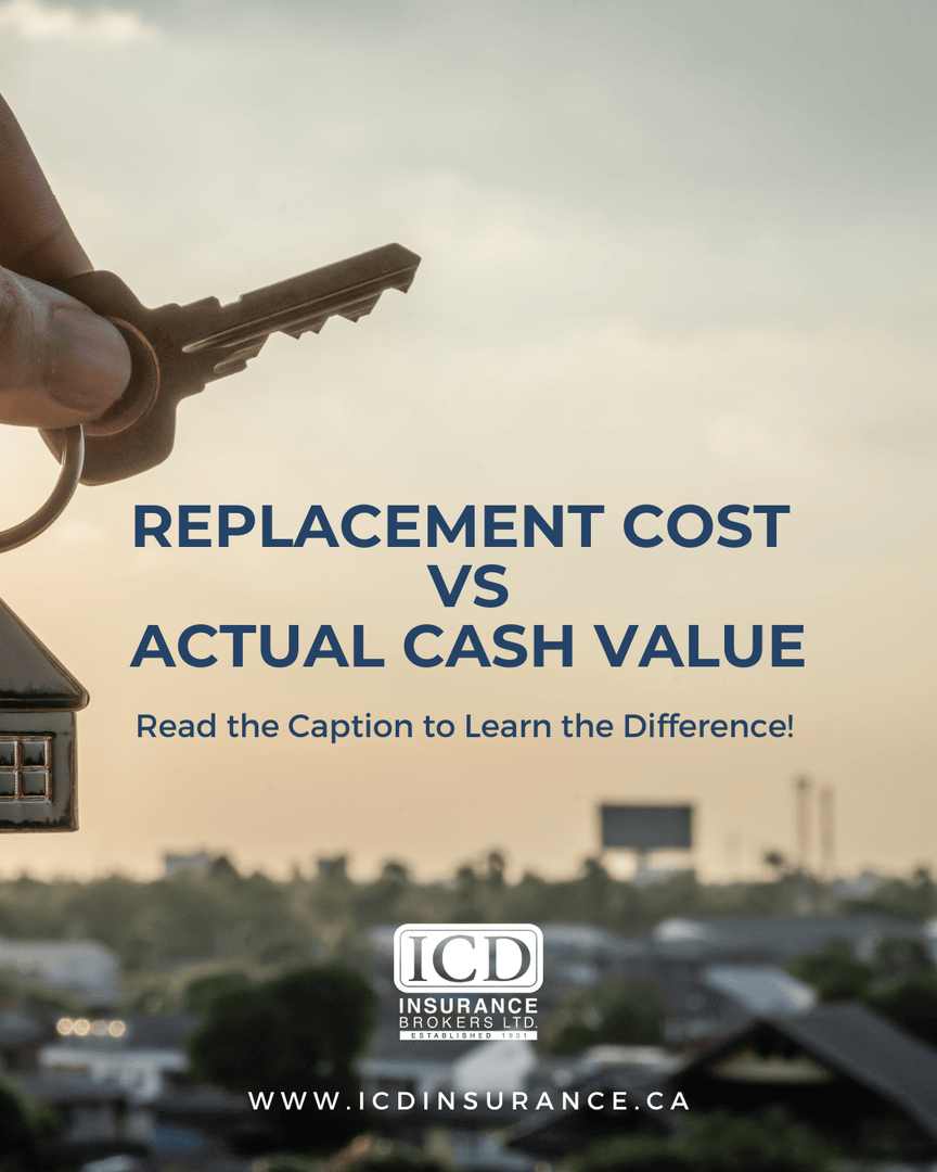ICDInsurance's tweet photo. ▶️ Replacement Cost: Helps cover what it costs to replace an item today with a new one of similar quality.

▶️ Actual Cash Value: Pays the item’s value today after depreciation (age and wear are factored in).

Have any questions? Call our team: 905-830-9000. https://t.co/N4glNQvhCD