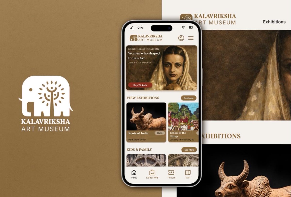 varunvtkr's tweet photo. The visual language and branding of Kalavriksha Art Museum. It’s inspired by Indian heritage, stone temple architecture and traditional art textures.

#UIUX #UXCaseStudy #ProductDesign #uxportfolio #designthinking #design https://t.co/Ez48YWhXc9